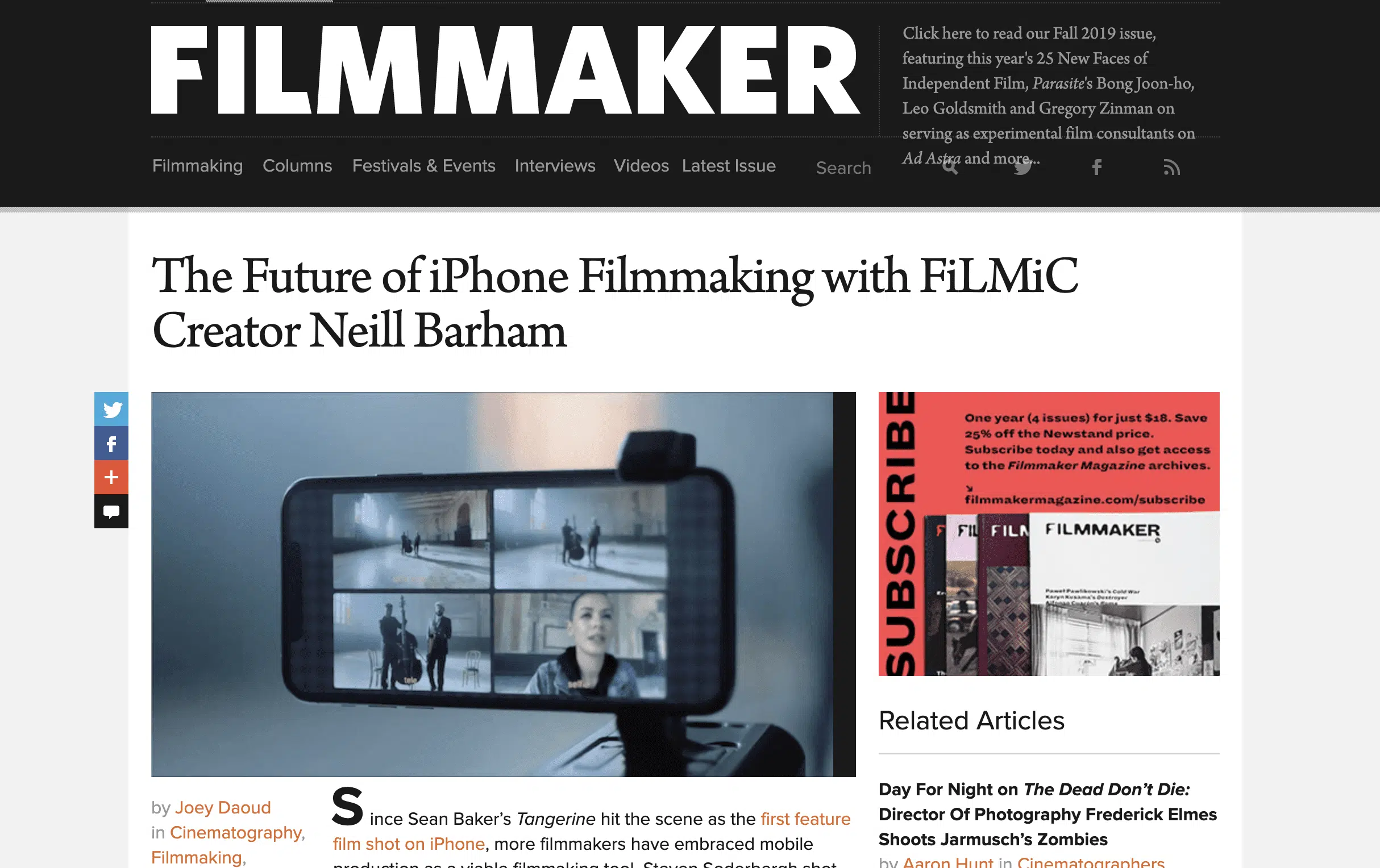 Filmmaker magazine article screenshot