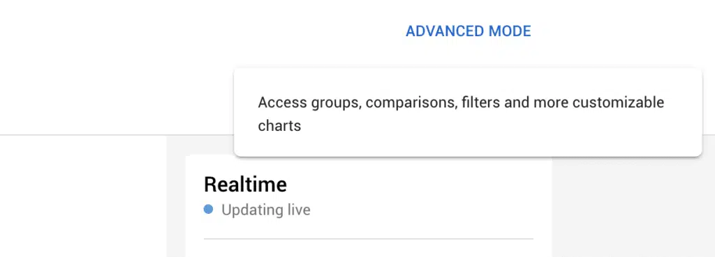 Selecting Advanced Mode in YouTube analytics