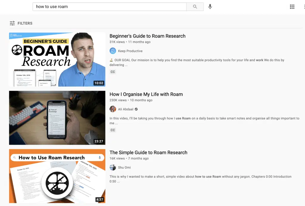 Search results in YouTube