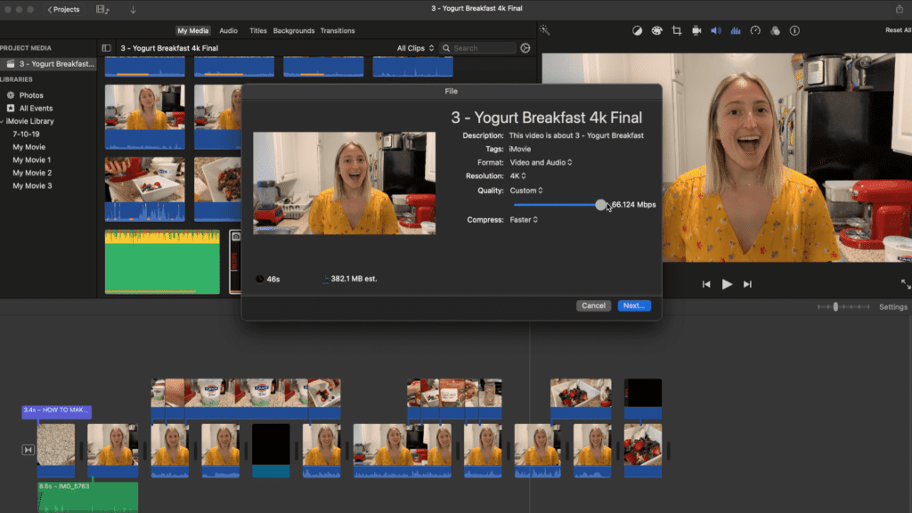 Options for Export File sharing from iMovie